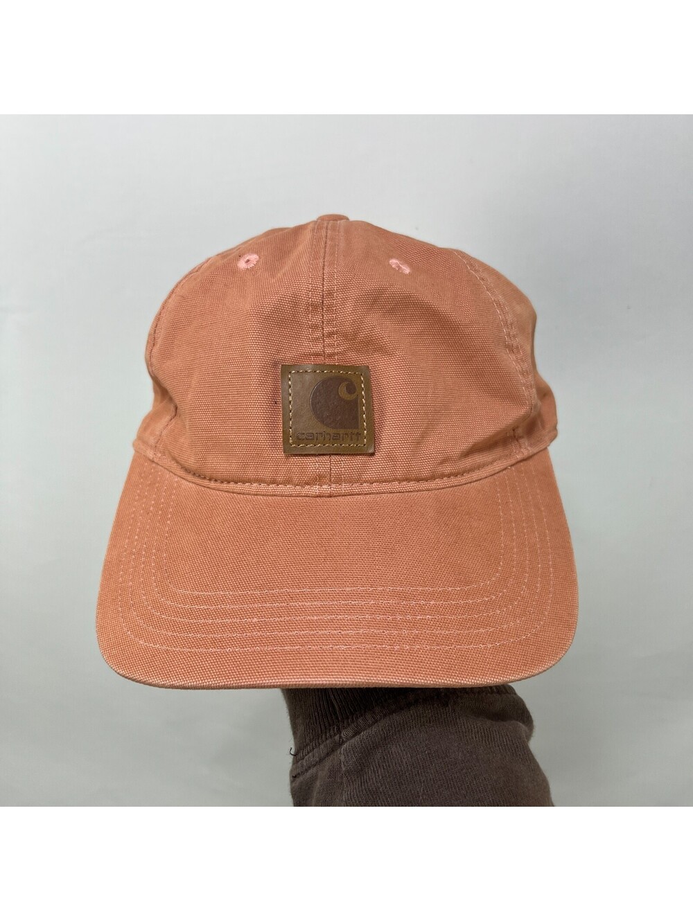 Vintage Carhartt Tan Canvas Leather Patch Hat Orange